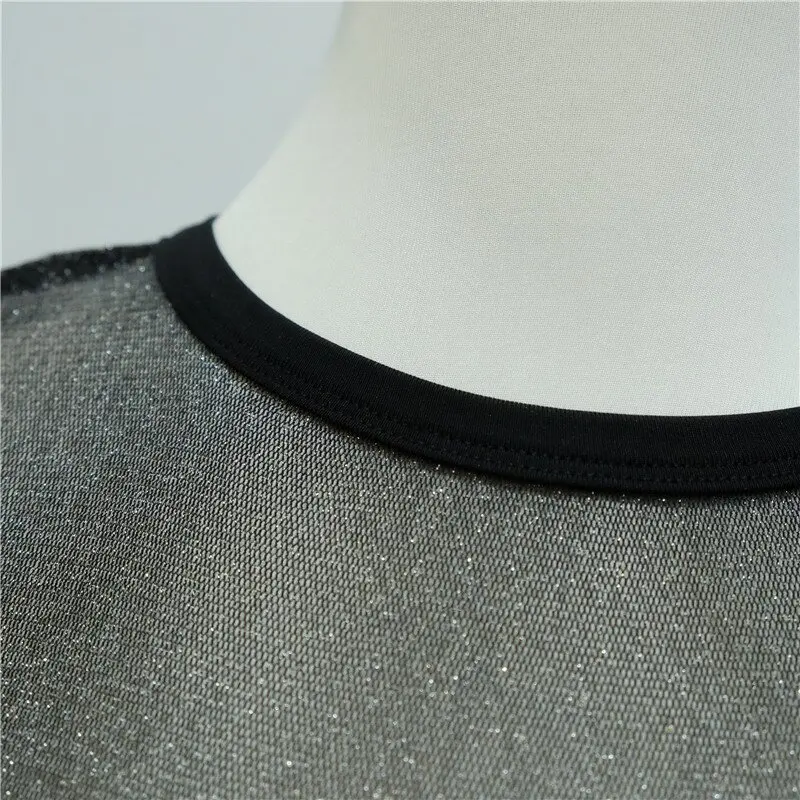 YRRETY женские топы чистые прозрачные футболки сетка и кружево кристалл отражающий круглый вырез длинный рукав женские футболки