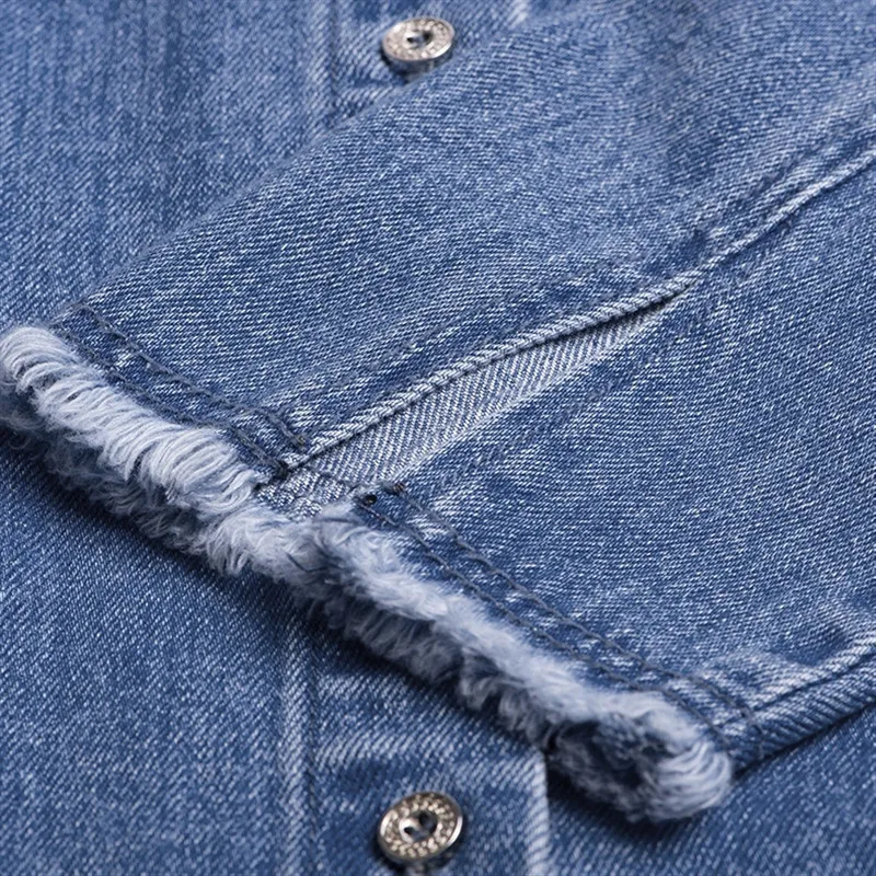 Весенняя Новая женская джинсовая рубашка с модным принтом и кисточками