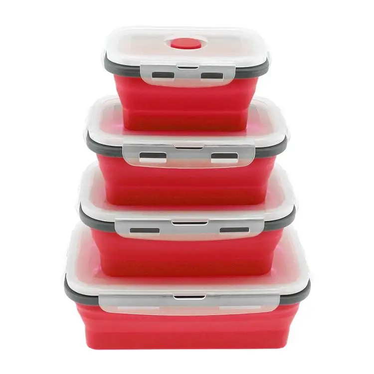 4pcs Силиконовый Ланч-бокс, Складная портативная миска, Bento, коробки, контейнер, Microwavable, портативный, для пикника, кемпинга, прямоугольная, открытая коробка - Цвет: 4pcs