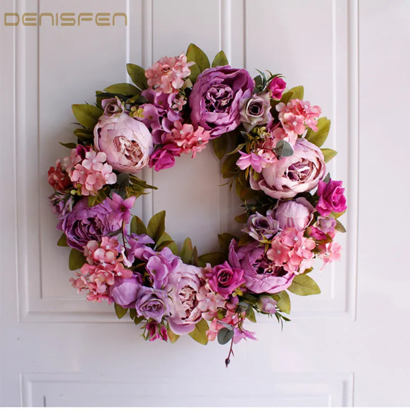 Artificial Wreath Simulation Peony Wreath Door Wall  Wedding Decoration Silk Garland Home Decorative Flower Strings Wianek