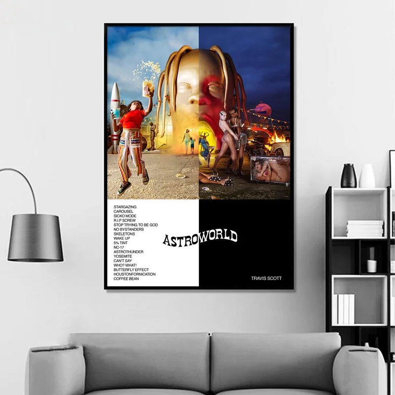 Принтом Трэвиса Скотта-Astroworld альбом поп-музыки крышка плакат музыкальной звезды