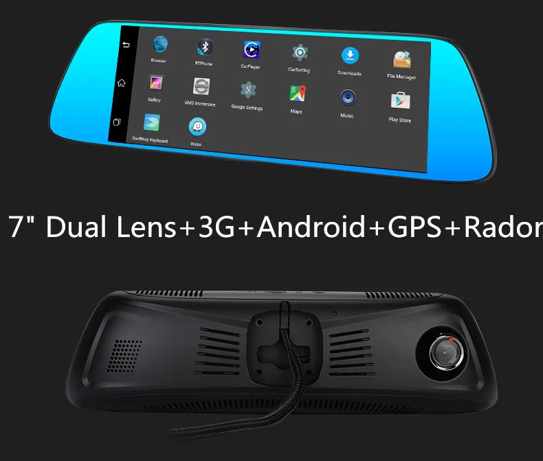 Зеркало заднего вида с сенсорным голосовым управлением 7 дюймов 3G Android GPS радар