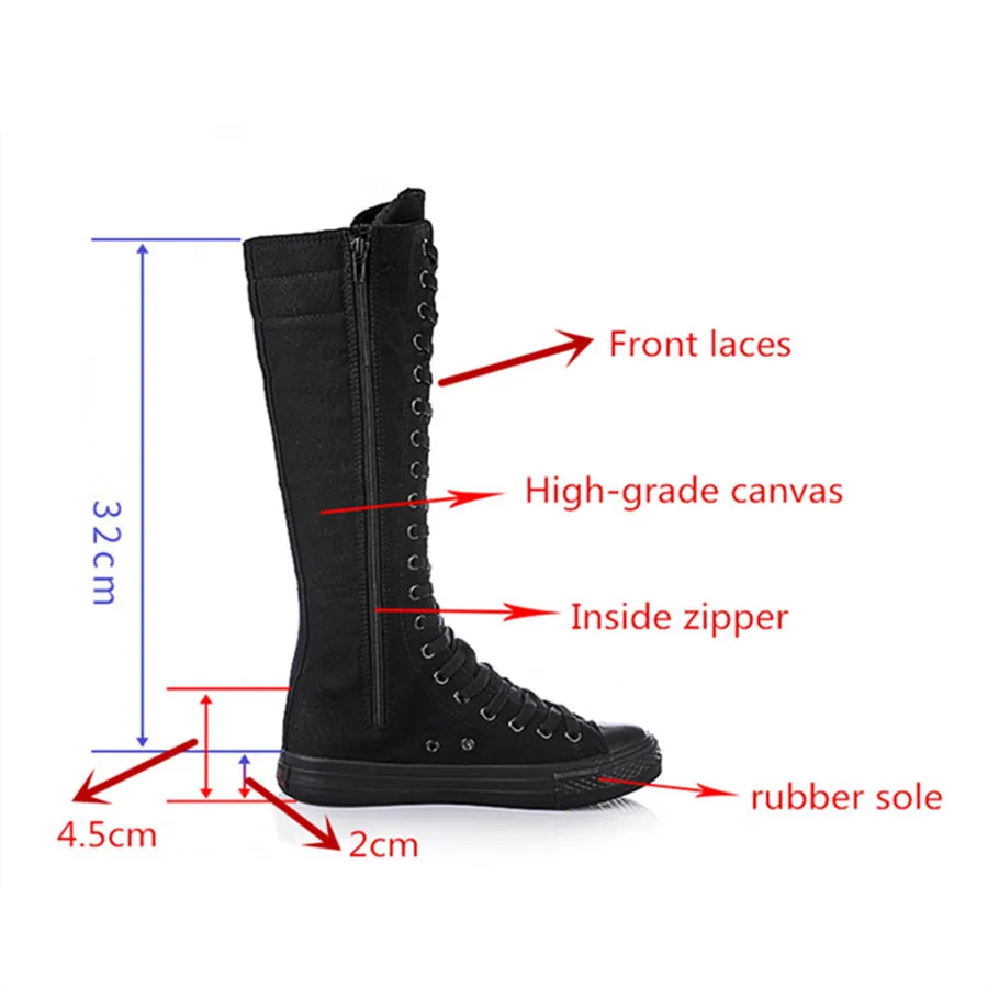 Женские высокие ботинки на молнии и шнуровке повседневные парусиновые с высоким