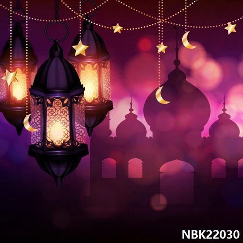 Laeacco Happy Eid Mubarak мусульманский фонарь фотографический Рамадан фон для детской сцены Виниловый фон для фотосъемки стена Фотостудия - Цвет: Сиренево-синего цвета