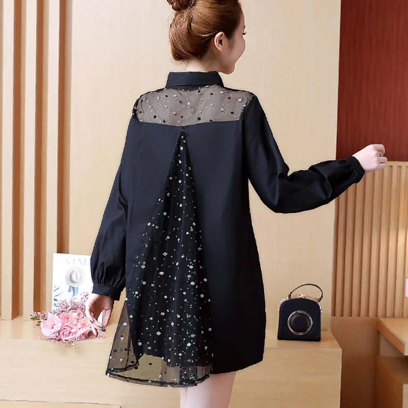 YICIYA, плюс размер, рубашка, блузка, топ, XXXL, 4xl, 5xl, женские блузки, черный, длинный рукав, сетка, прошитая, зима, весна, элегантная одежда