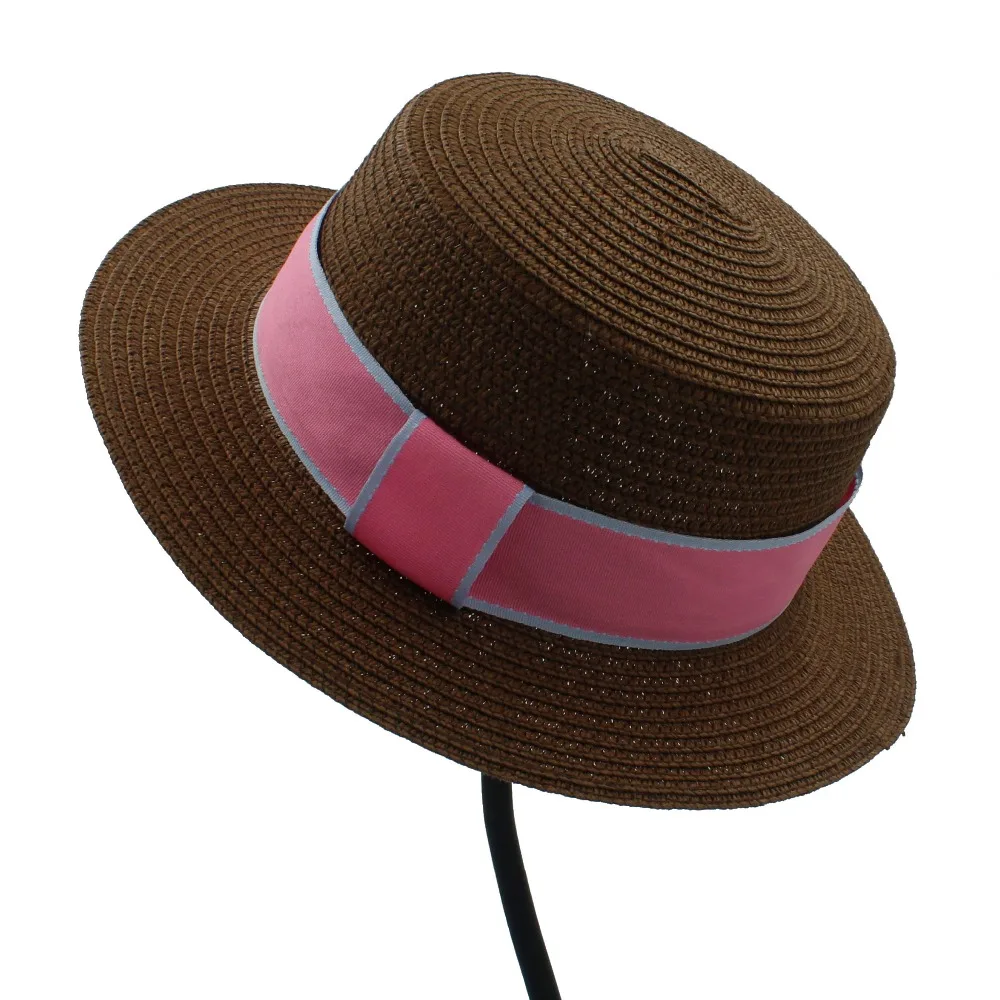 Женская соломенная шляпа Toquilla пляжная от солнца с плоским верхом лето 2017|beach sun