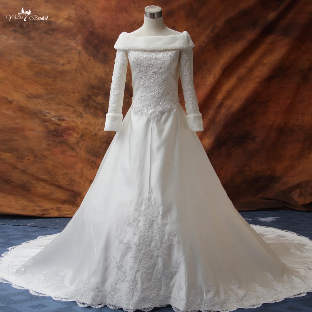 Зимние меховые Свадебные платья RSW174 с длинным рукавом|wedding dress fur|winter wedding dresses