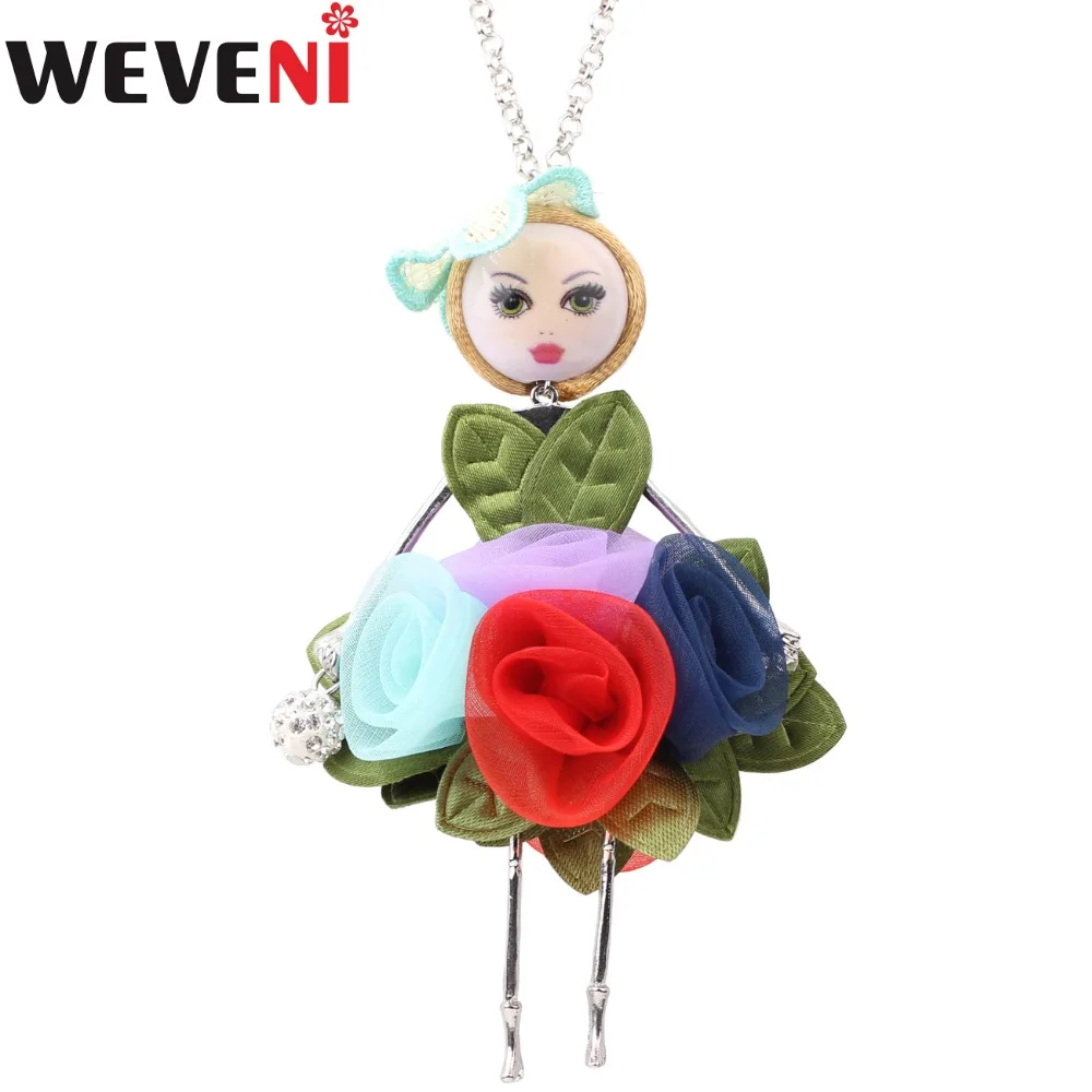 WEVENI Оригинальный сплав Ткань цветочный лист платье французская Кукла Ожерелье