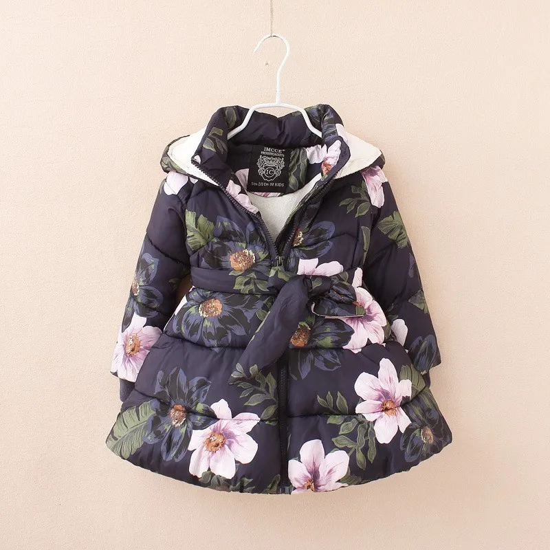 children clothing winter jackets for girls kids fashion floral printed parka thick fleece warm coats windbreaker clothes | Детская