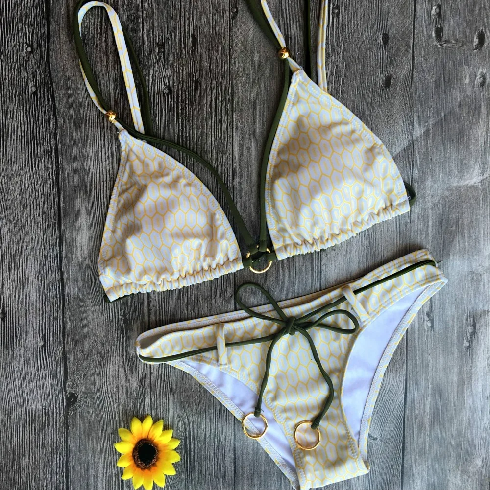 Розовое Бандажное бикини с принтом ветра 2017 сексуальный пляжный купальник