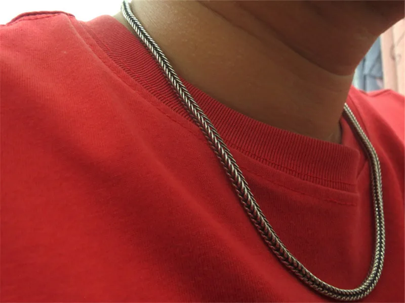 Solid Sterling Silver 925 Woven Chain Necklace Men 4mm Square Chunky Fashion Cool Thai Mens Jewelry Oxide | Украшения и