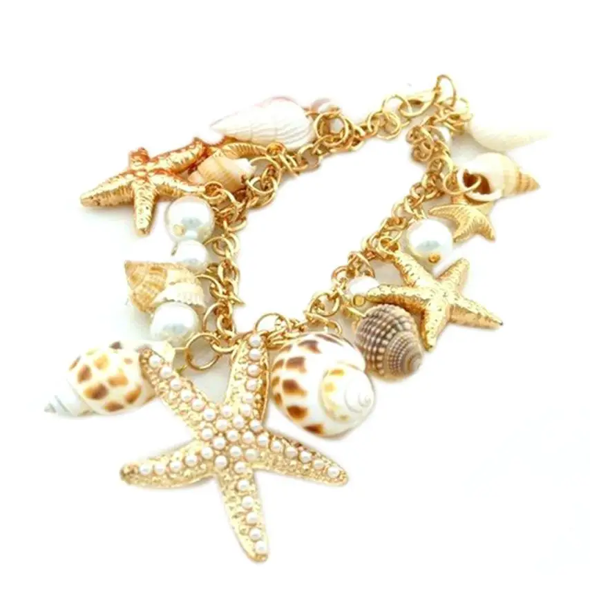Женский браслет с искусственным жемчугом и морской звездой|pearl bracelet|faux pearl