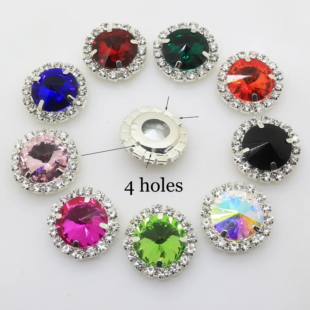 Круглые стразы с 4 отверстиями 5 шт./лот 25 мм кнопки из серебристого/золотого