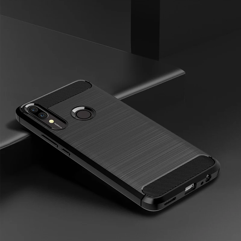 Чехол для Huawei P Smart Z противоударный мягкий чехол-бампер из матового углеродного