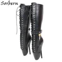 sorbern 18cm high heels ballet boots plus size 46 unisex sm fetish boots pinup toes lace up lock decoration custom leg fit
