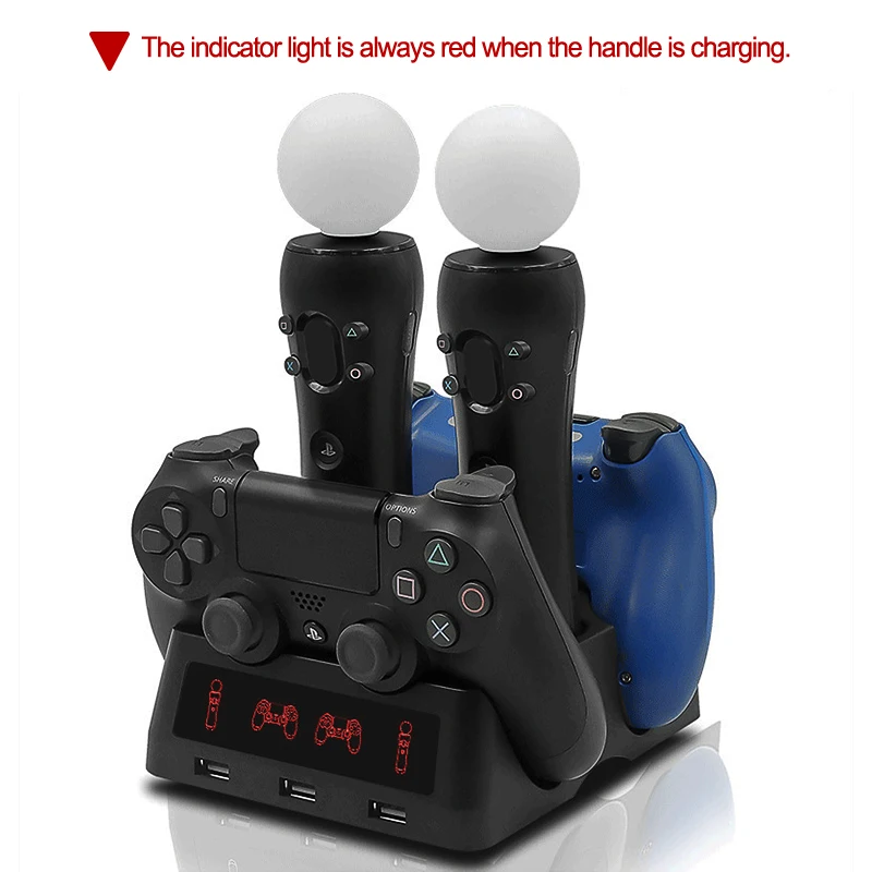 Зарядная док станция 4 в 1 для PS4 PS Move VR P4 джойстик зарядное устройство Slim/PS4 Pro