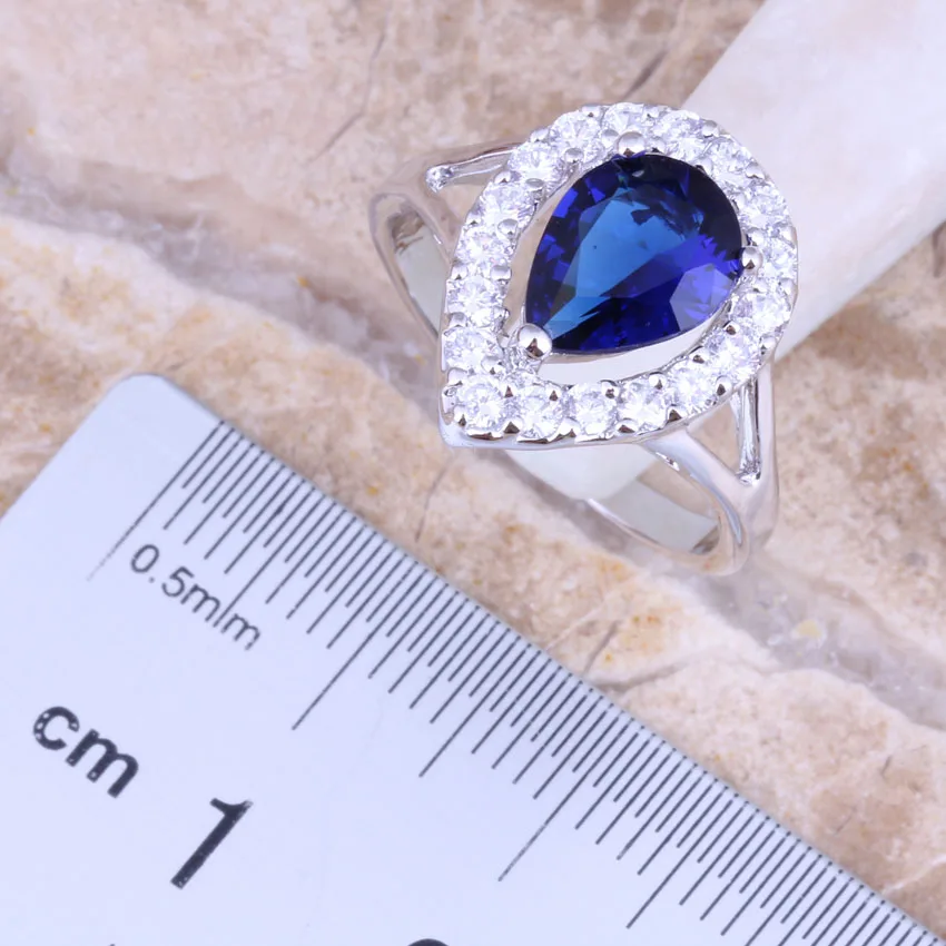 Набор украшений из синего кубического циркония посеребренный серьги колье кулон