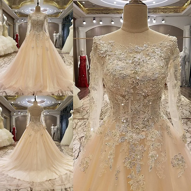 2017 Long Sleeves Women Ball Gowns Evening Dresses Appliques Crystals Engagement Dress Formal Gown Tulle Prom | Свадьбы и торжества