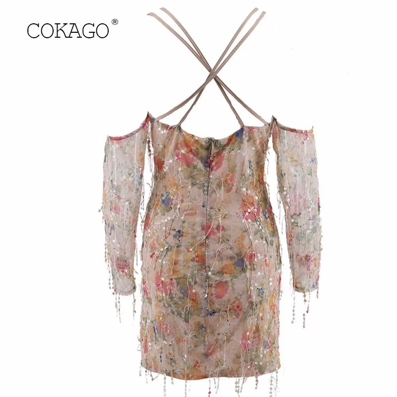 Кокаго Воротник V Мини Сексуальное Платье Женщин Лоскутное Платья Женщин Длинный Рукав Печать Лето 2019 Плюс Размер Роб Фэмм он