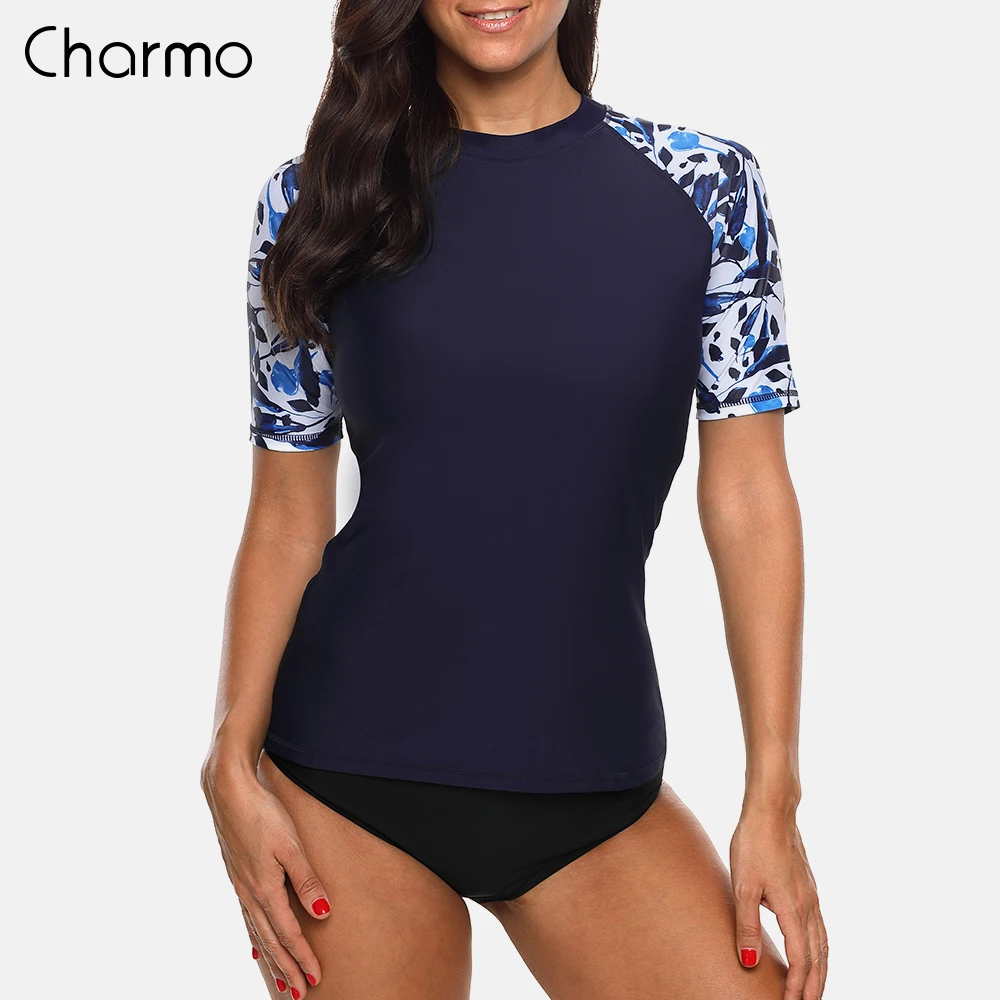 Женский купальный костюм Charmo короткий рукав с цветочным принтом топ для серфинга