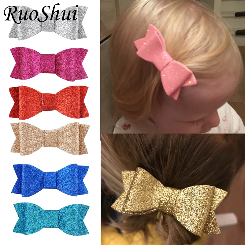 

3 Inch Boutique Girls Hair Bows Hairpins Glitter Leather Bow Hair Clips Bowknot Barrettes Kids Children Girls Hair Accessories