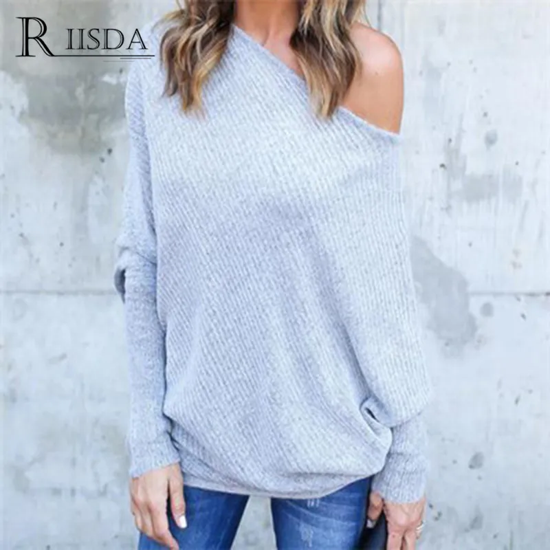 RIISDA Brand Fashion Women Sweater and Pullover Full Sleeve Solid Knitted Sweaters Casual Off Shoulder Jumper Tops 2018 | Женская одежда