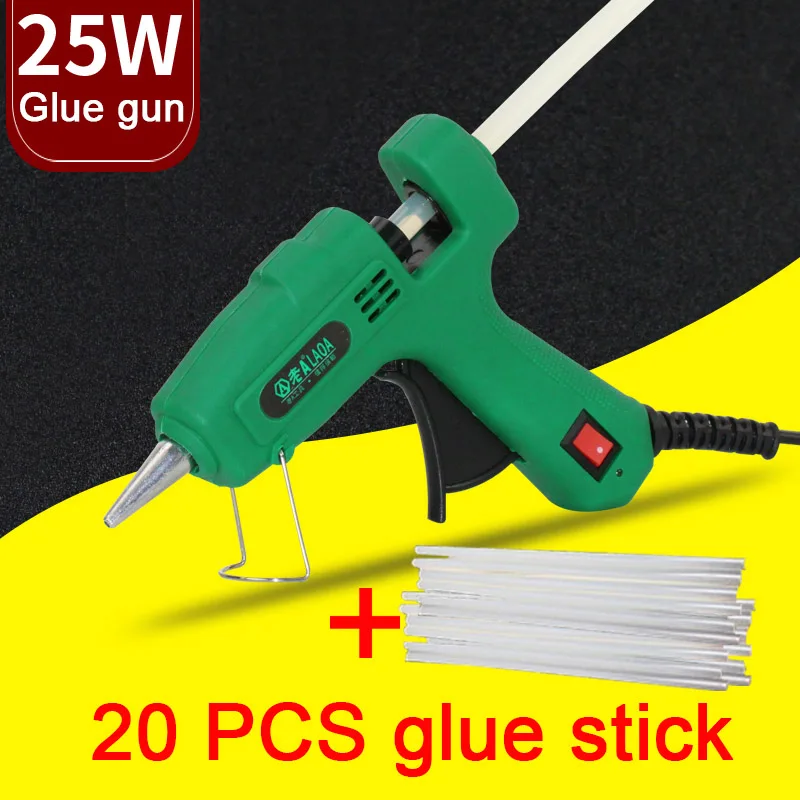 25W 20pcs glue stick LAOA 25 Вт термоплавкий клеевой пистолет DIY Мини клеевой пистолет для металла/дерева Рабочая палка бумажная шпилька PU Инструменты для ремонта цветов - Цвет: 25W 20pcs glue stick