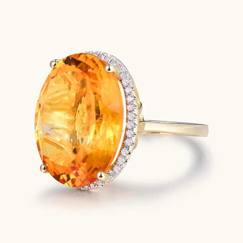 Винтажное овальное 16x21 мм твердое 14kt желтое золото 19,84 ct желтое Цитрин обручальное кольцо