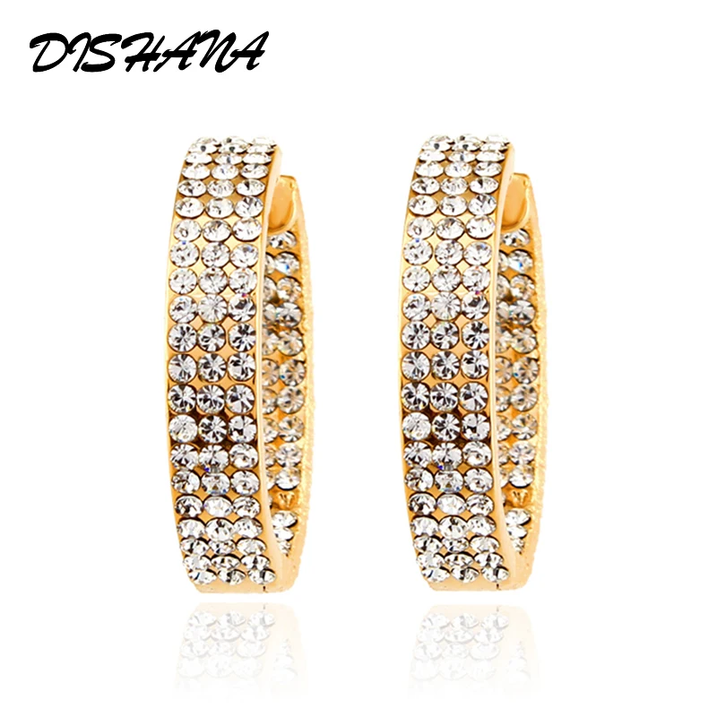 Модные большие круглые серьги Стразы Элегантные Простые кольца проколотые белым