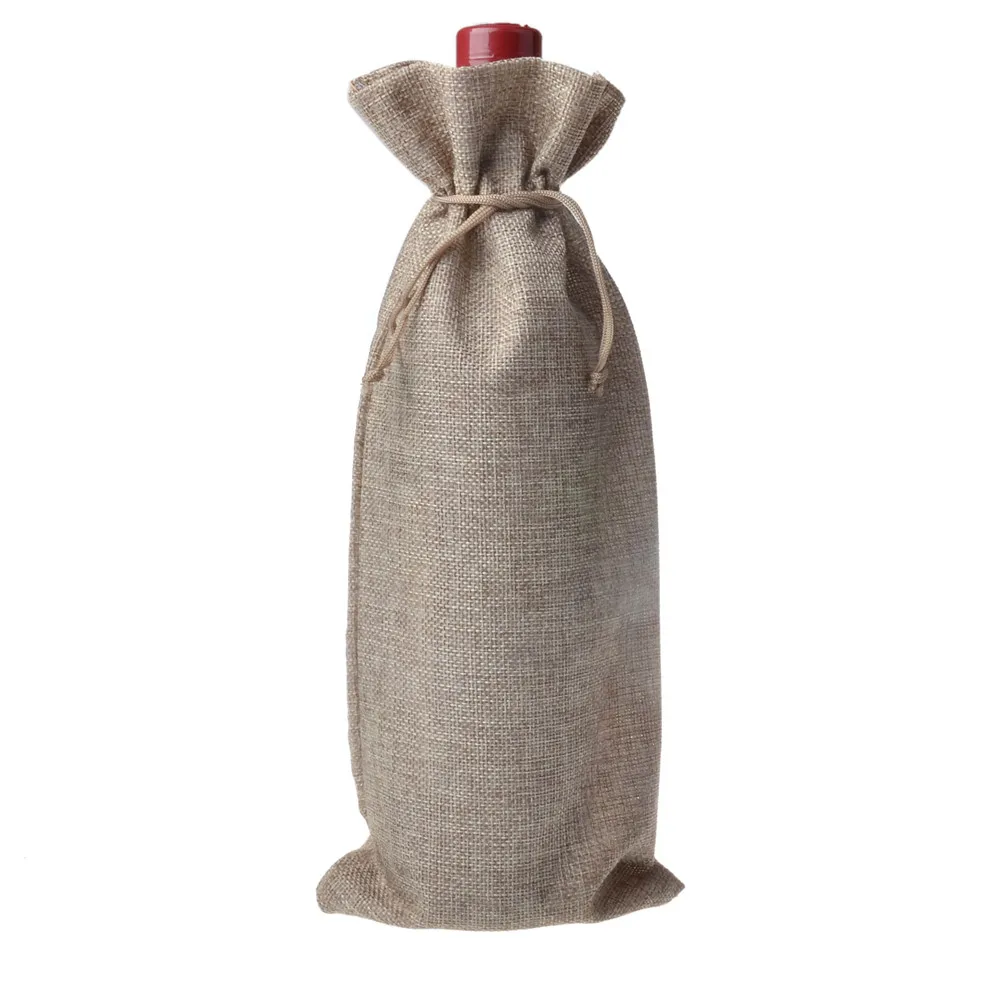 50 pcs 15x35cm Single stamping jute wine bottle bags for Party wedding bomboniere as Gift