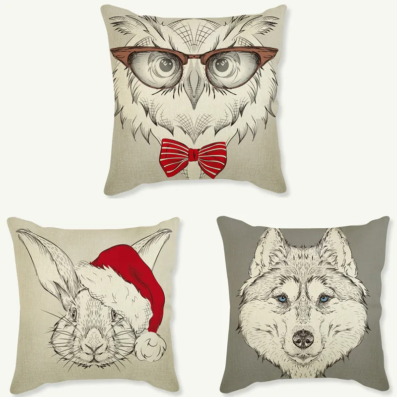 

Cushion Cover Cartoon Animal Cushion Cute Throw Pillow Rabbit Dog Owl Fashion High Quality Cotton Linen Decotrative Pillow Cover