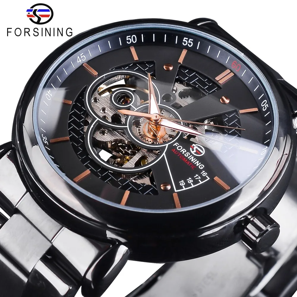 Forsining 2018 Racing Sport Watch Fashion Full Black Clock Stainless Steel Luminous Men's Automatic Watches Top Brand Luxury