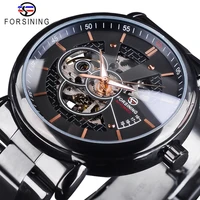 forsining 2018 racing sport watch fashion full black clock stainless steel luminous mens automatic watches top brand luxury