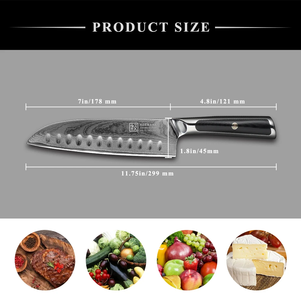 Keemake 7 дюймовый нож шеф повара Santoku японские Дамасские Ножи VG10 острое стальное