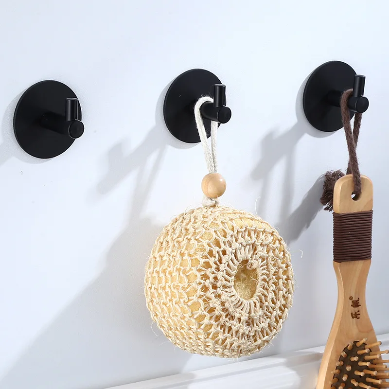 

Nail Free Bathroom Towel Hooks Black Kitchen Hanger 304 Stainless Steel Key Hat Bag Hanger Holder Clothes Hook Handdoek Haakjes