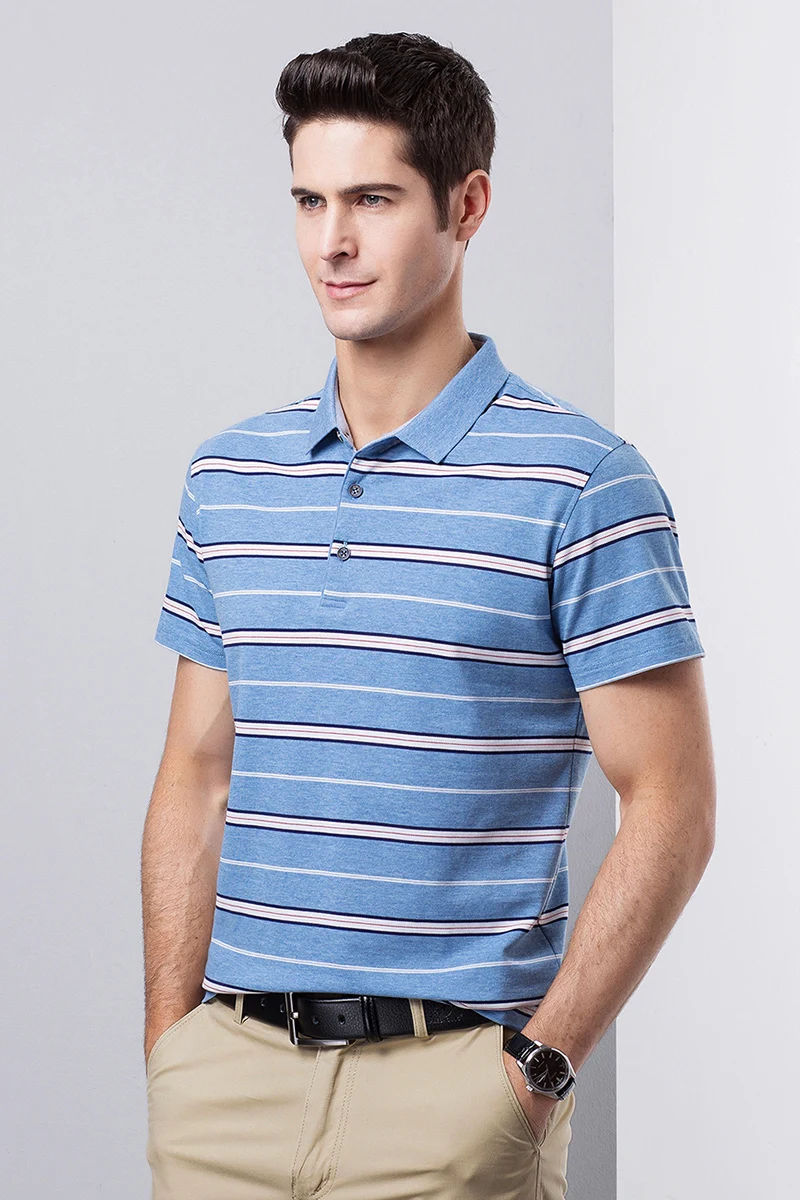 

New Arrival Stripe Men Casual Cotton Polos Short Sleeve Business Men's Clothing Polos Shirts Mens Striped Tops Tee