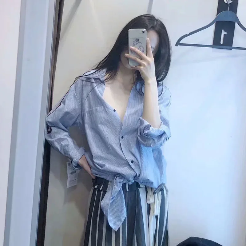 Женская рубашка с длинным рукавом летняя повседневная женская контрастного