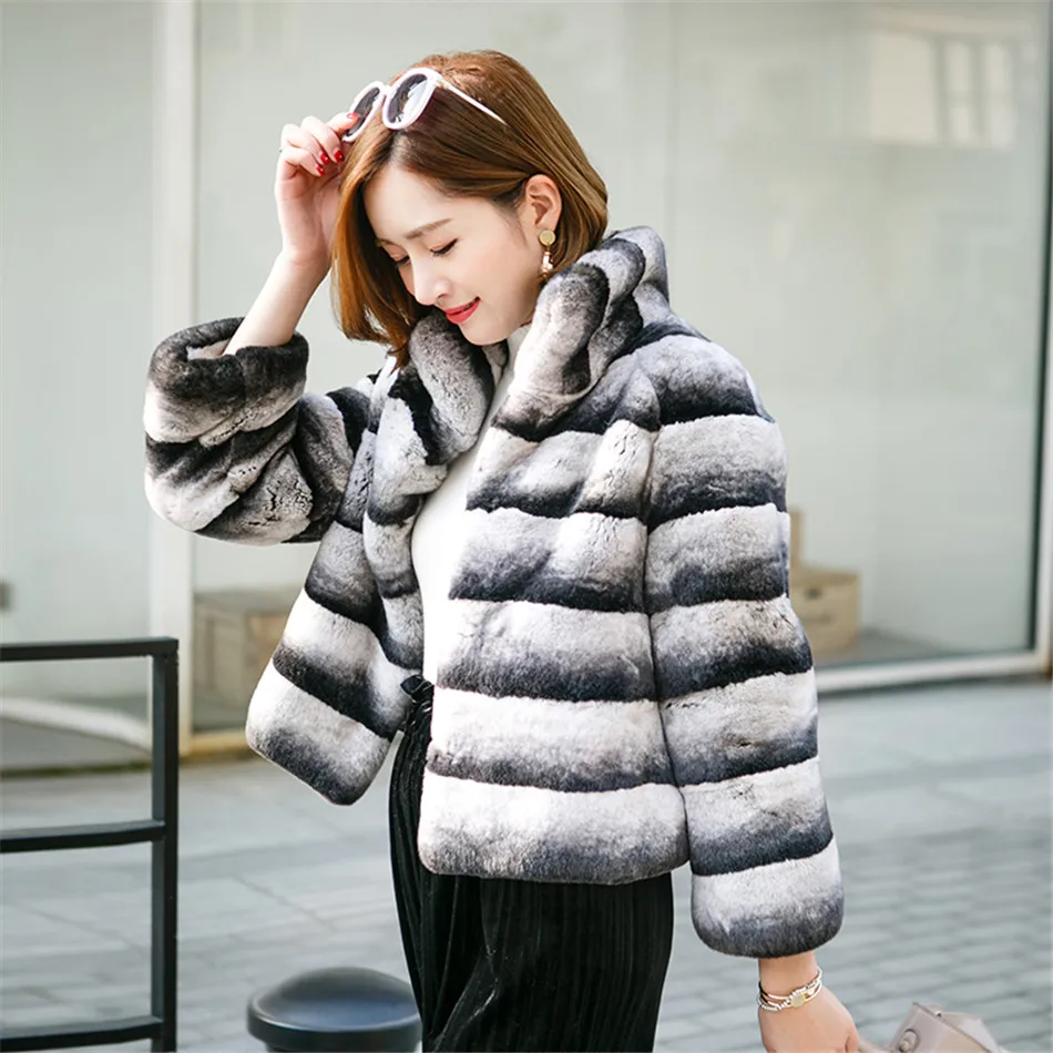 Шуба из меха шиншиллы шуба с воротником стойкой|rex fur coat|chinchilla jacketschinchilla rex coat |