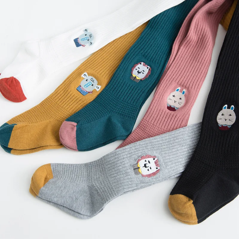 SLKMSWMDJ spring double needle embroidery children's pantyhose cartoon girls cotton baby leggings suitable for 1-11 years old | Детская