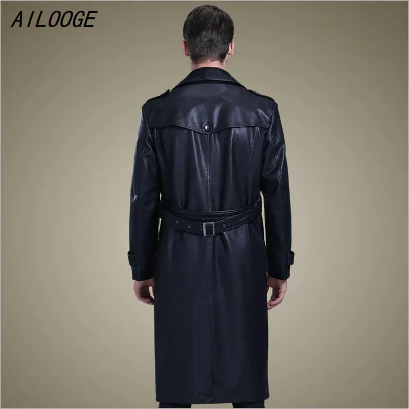 AILOOGE 2021 M 3XL Горячая новинка мужской деловой повседневный кожаный тренчкот тонкий