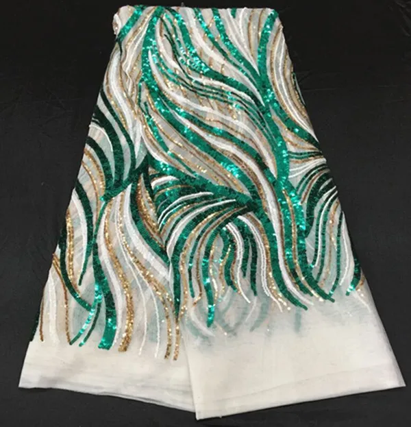 Высококачественная свадебная кружевная белая сетчатая ткань с зелеными +