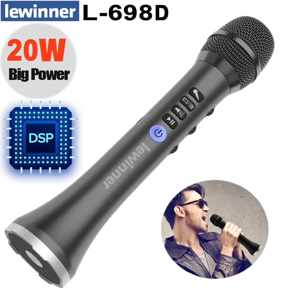 Lewinner L-698DSP Профессиональный 20 Вт Bluetooth караоке микрофон динамик Портативный беспроводной мини домашний KTV для пения и воспроизведения музыки