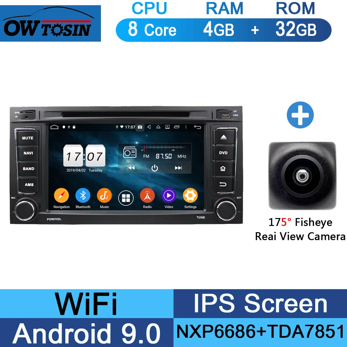 32G Fisheye Camera " ips 8Core 4G+ 64G Android 9,0 автомобильный dvd-плеер для Фольксваген туарег Т5 мультиван транспортер gps Радио DSP попугай BT CarPlay - Цвет: 32G Fisheye Camera