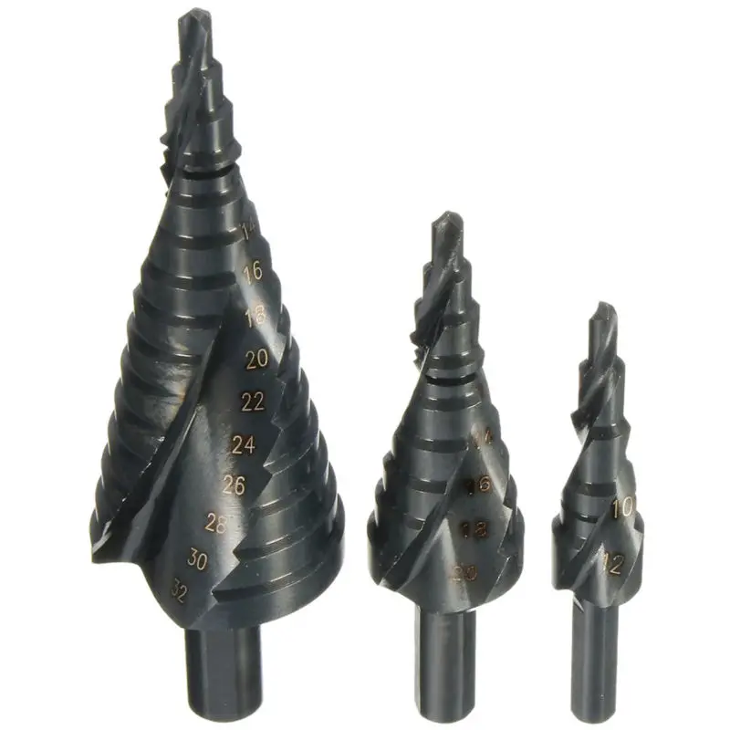 

3PCS 4-32MM HSS Cobalt Step Drill Bit Set Nitrogen High Speed Steel Spiral for Metal Cone Triangle Shank Hole Cutter Drill Bit