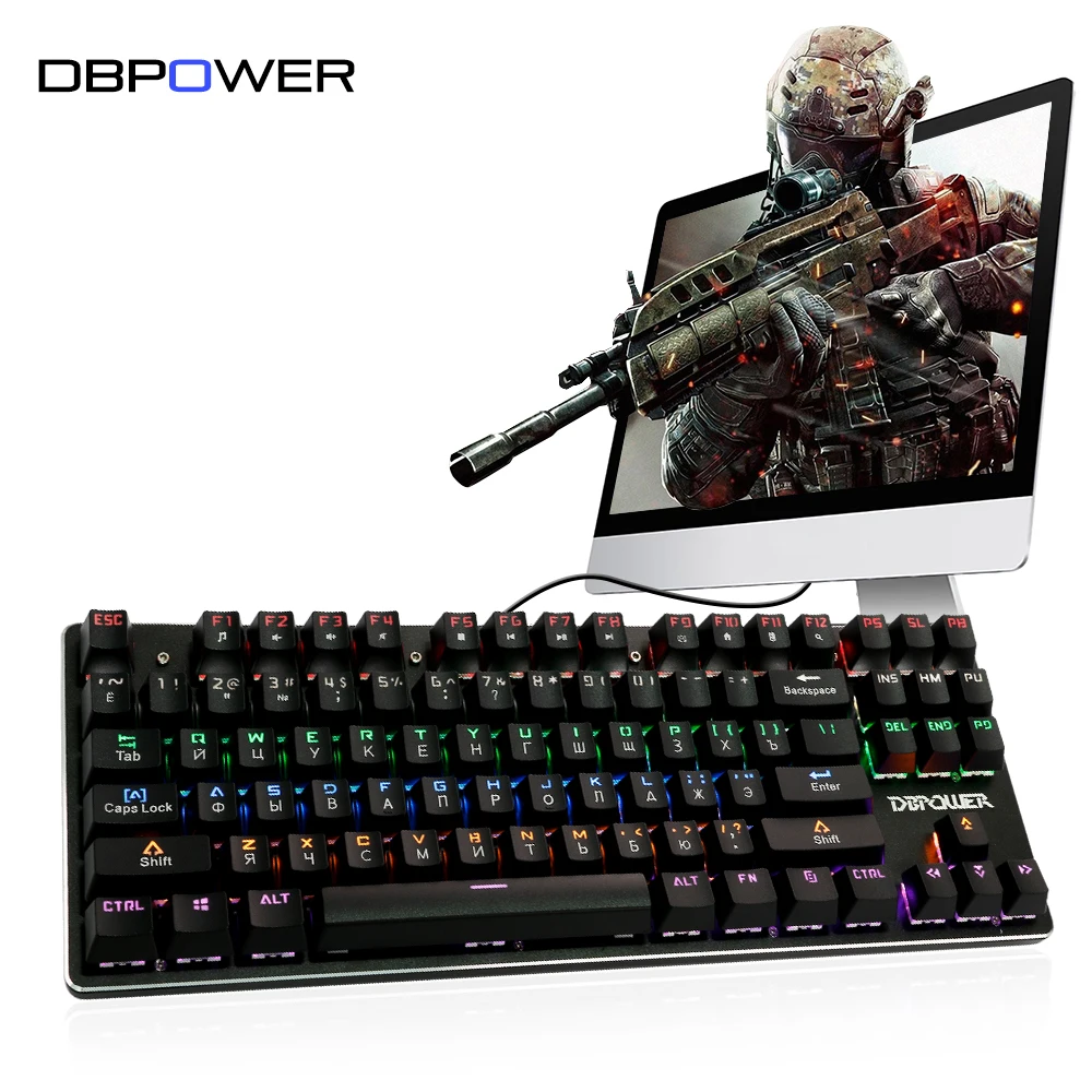 DBPOWER Русский/Английский механическая клавиатура с подсветкой синий