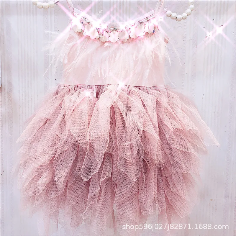Vestido/платья принцессы для девочек коллекция года, летнее плиссированное платье-пачка с бисером для тяжелой работы одежда для маленьких девочек одежда для малышей возрастом от 1 года до 7 лет, GDR612