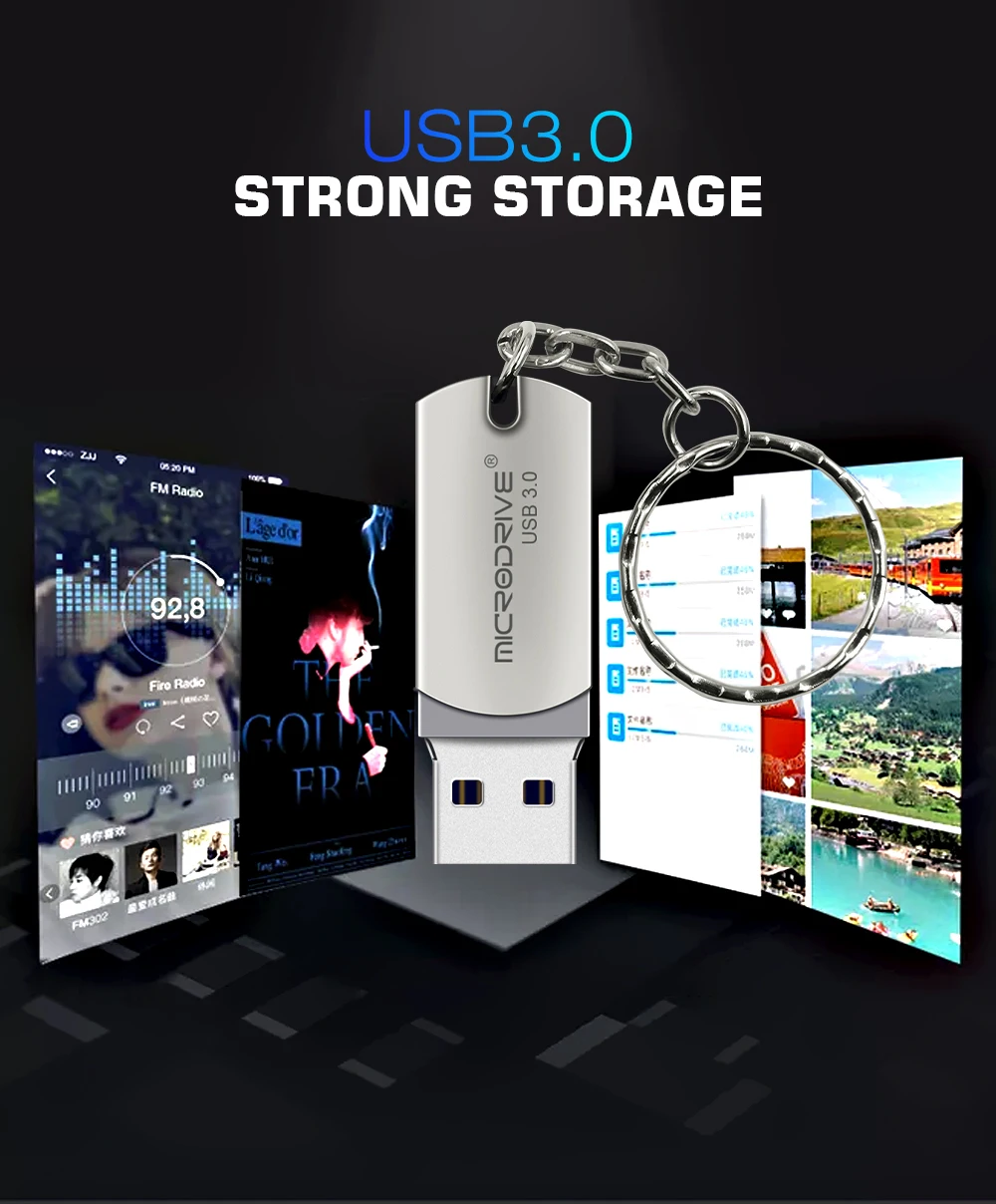 Металлический флеш-накопитель usb 3,0 с цепочкой для ключей 8 ГБ 16 ГБ 32 ГБ 64 Гб 128 Гб карта памяти usb 3,0 флеш-накопитель Удобный для переноски внешний накопитель