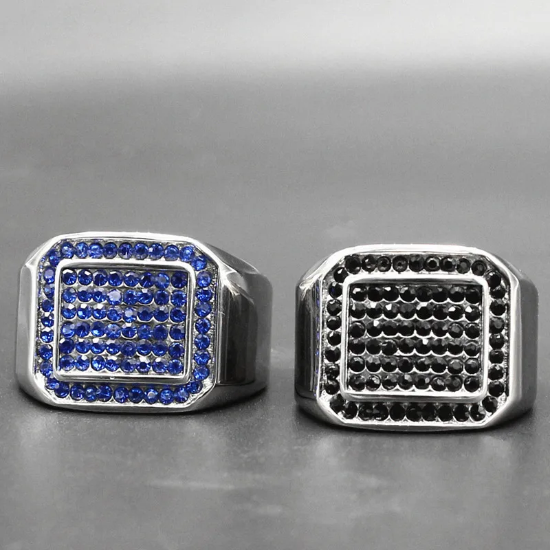 Мужское серебряное кольцо на палец KLDY черное/голубое из нержавеющей стали