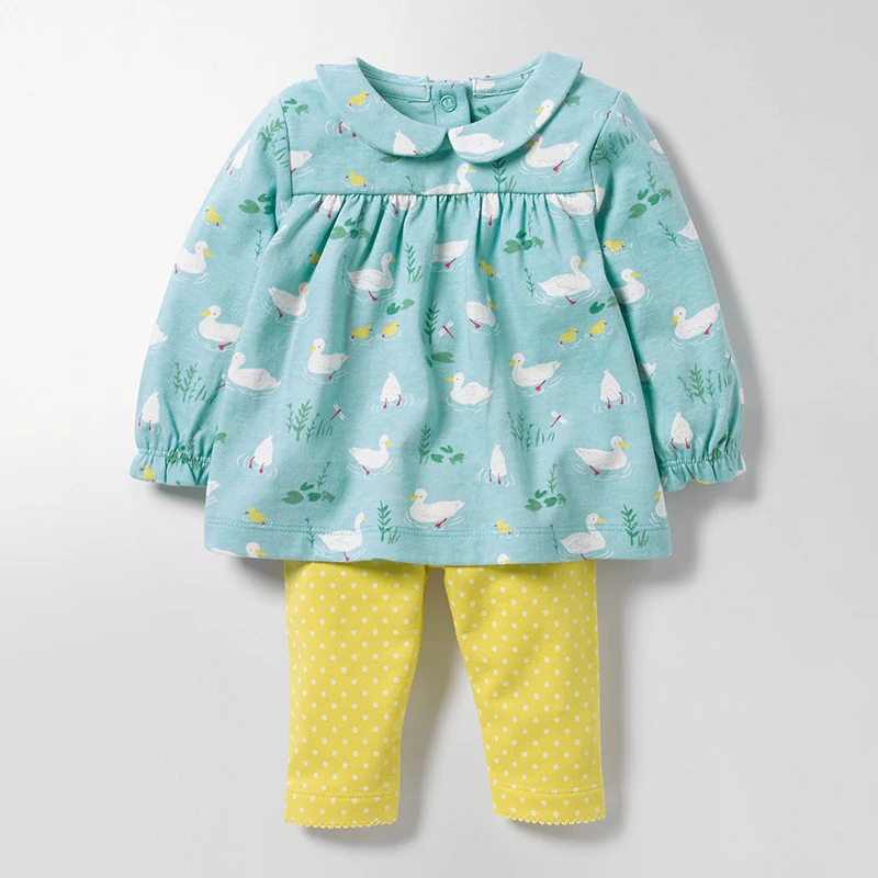 Little maven/комплекты детской одежды г., новая осенняя брендовая хлопковая футболка с длинными рукавами и принтом утки для девочек+ штаны в горошек, 20229