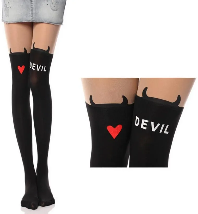 W024 Devil Женские облегающие колготки с милым кошачьим хвостом, новинка, милые чулки, женские сексуальные колготки, прозрачные колготки, чулки для девочек, длинные чулки - Цвет: W024 Devil